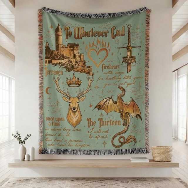 To Whatever End Woven Blanket, Acotar Court Of Dreams Throw, The Night Throw Throne Glass Bookish Booktok Decor - image 1