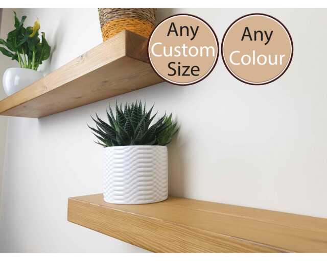 Floating Shelf - Handmade Solid Wood Shelves. Size = 15cm Wide By 5cm Thick. Various Finishes Available. Wall Fixings Included - image 1