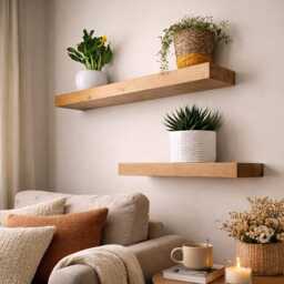 Floating Shelf - Handmade Solid Wood Shelves. Size = 15cm Wide By 5cm Thick. Various Finishes Available. Wall Fixings Included - thumbnail 3
