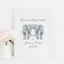 Elephant Anniversary Present, Personalised Print For Fiance, Boyfriend, Girlfriend, Husband, Wife. Wedding Gift - thumbnail 1