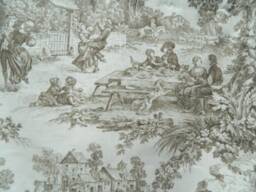 House Party Taupe By Laura Ashley Window Valance /Lined Corded Rod Pocket Scalloped/French Country Toile - thumbnail 2