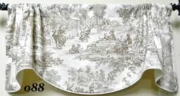 House Party Taupe By Laura Ashley Window Valance /Lined Corded Rod Pocket Scalloped/French Country Toile - thumbnail 1