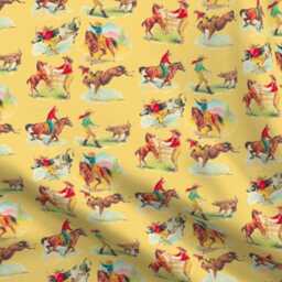 Vintage Rodeo Sheets - Cowboy Cowgirl Golden Yellow By Parisbebe Kitsch Country Cotton Sateen Sheet Set Bedding Spoonflower - thumbnail 4