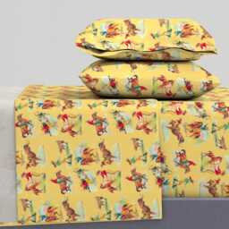 Vintage Rodeo Sheets - Cowboy Cowgirl Golden Yellow By Parisbebe Kitsch Country Cotton Sateen Sheet Set Bedding Spoonflower