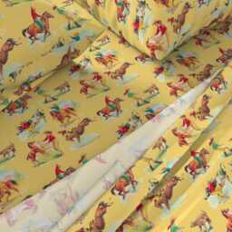 Vintage Rodeo Sheets - Cowboy Cowgirl Golden Yellow By Parisbebe Kitsch Country Cotton Sateen Sheet Set Bedding Spoonflower - thumbnail 2
