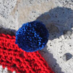 Red White Stripe Chevron Blue Pompom/ Crochet Baby Blanket Throw/ Lap - thumbnail 2