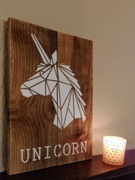 Unicorn Decoration, Animal Painting, Geometric Wooden Unicorn, Wall Origami - thumbnail 1