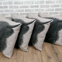 Highland Cow Cushion Cover Set - 56cm, Beige Back - thumbnail 3