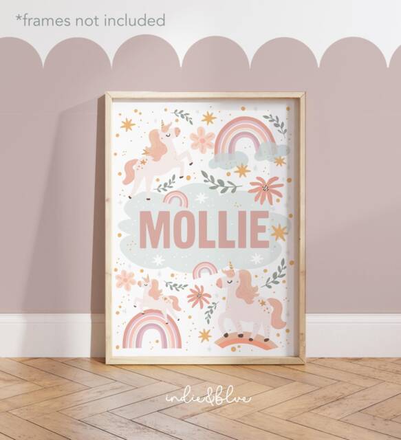 Personalised Unicorn Name Print, Unframed Poster, Girl Nursery Decor, Teen Tween Bedroom Fairytale Decor - image 1