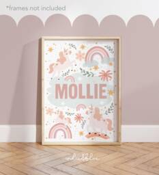 Personalised Unicorn Name Print, Unframed Poster, Girl Nursery Decor, Teen Tween Bedroom Fairytale Decor - thumbnail 1