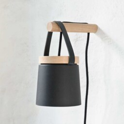 No. 07 Matt Black - Wall Light Scandinavian Design Handmade Solid Oak Cord Switch Eu/Uk/Us Plug Bedside Table - thumbnail 4