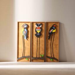Tropica Birds, - Relief Walnut Wood Wall Art, Decor, Rustic, Hanging, Housewarming Gift, Contemporary Work, Livingroom Art - thumbnail 1
