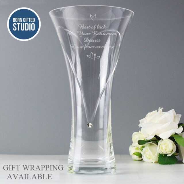 Personalised Engraved Hand Cut Diamante Flower Glass Vase - Retirement, Birthday Or Anniversary Gift - image 1