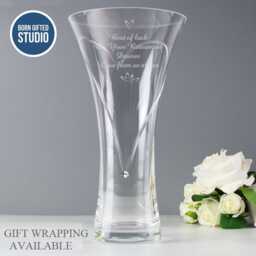Personalised Engraved Hand Cut Diamante Flower Glass Vase - Retirement, Birthday Or Anniversary Gift - thumbnail 1