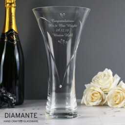 Personalised Engraved Hand Cut Diamante Flower Glass Vase - Retirement, Birthday Or Anniversary Gift - thumbnail 2