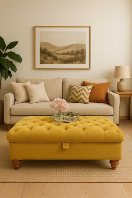 Handmade Chesterfield Plush Fabric Ottoman Upholstered Storage Box, Made in UK - image 1