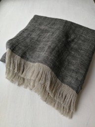 Double Sided Linen Blanket, Fringed Throw, Black Grey Beige Natural Flax Bedspread, 240 Gsm - thumbnail 1