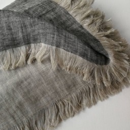Double Sided Linen Blanket, Fringed Throw, Black Grey Beige Natural Flax Bedspread, 240 Gsm - thumbnail 4