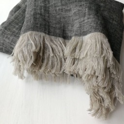 Double Sided Linen Blanket, Fringed Throw, Black Grey Beige Natural Flax Bedspread, 240 Gsm - thumbnail 2