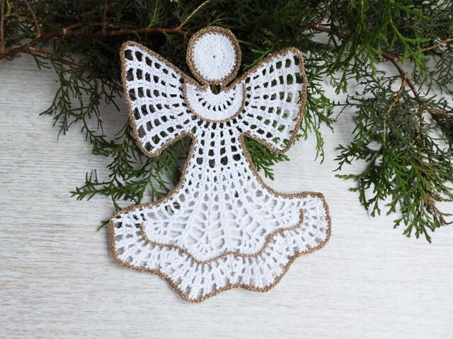 Crochet White Angel Christmas Ornament Tree Home Decor, Decoration - image 1