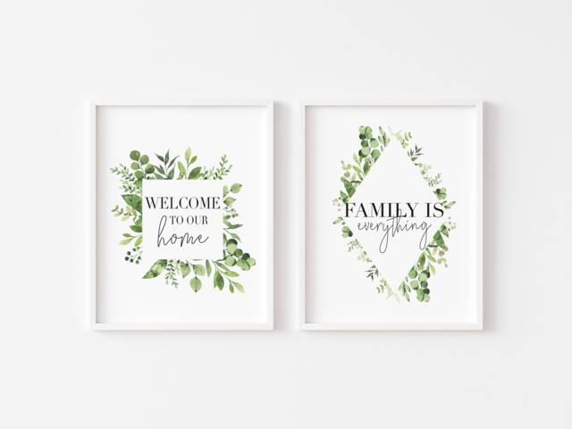 Home Prints Botanical Family Wall Art Green Decor - Set Of 2 Unframed - image 1