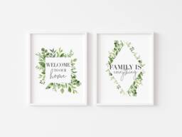 Home Prints Botanical Family Wall Art Green Decor - Set Of 2 Unframed - thumbnail 1
