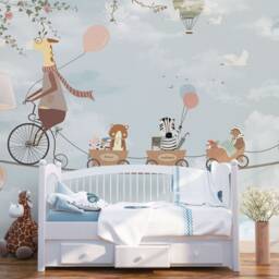 Dr. Giraffe Kids Wallpaper Removable Boys Bedroom Wall Mural Jungle Colorful Balloon Nursery Decor Decal Playroom - thumbnail 2