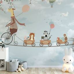 Dr. Giraffe Kids Wallpaper Removable Boys Bedroom Wall Mural Jungle Colorful Balloon Nursery Decor Decal Playroom - thumbnail 3
