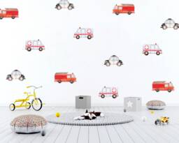 Watercolor Emergency Vehicle Wall Stickers Fire Engine, Ambulance, Police Car - thumbnail 1