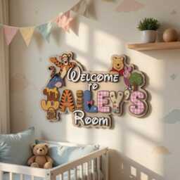 Personalized Winnie The Pooh Nursery Name Sign, Custom Baby Room Decor, & Friends Gift, 3D Wood Bear Wall Art - thumbnail 2