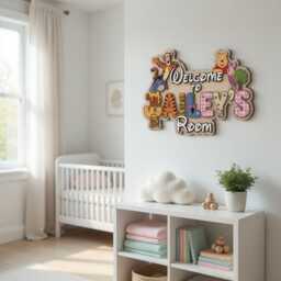 Personalized Winnie The Pooh Nursery Name Sign, Custom Baby Room Decor, & Friends Gift, 3D Wood Bear Wall Art - thumbnail 3