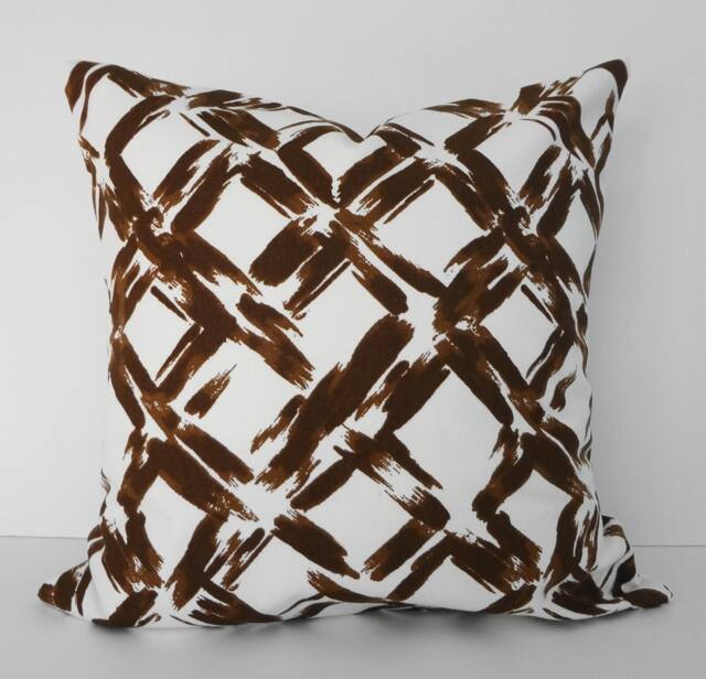 Decorative Trellis, Lattice Throw Pillow Cover, Covington Fabrics, Brown, White, 18 X - image 1