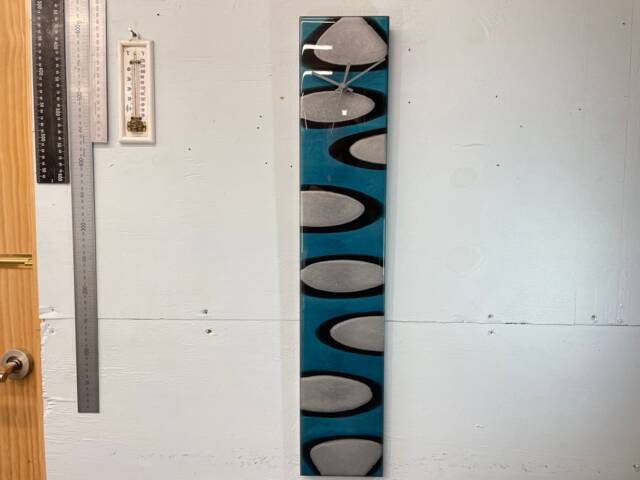 Narrow Turquoise Silver & Black Rectangular Abstract Resin Wall Clock, Long Modern Unusual Home Decor - image 1
