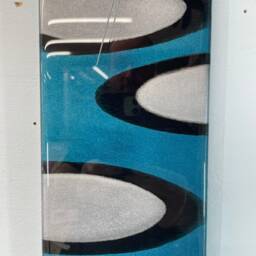 Narrow Turquoise Silver & Black Rectangular Abstract Resin Wall Clock, Long Modern Unusual Home Decor - thumbnail 4
