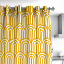 Yellow Retro Arch Curtains, Mid Century Modern Geometric Drapes, Mustard & White Rainbow Pattern Window Panels - thumbnail 2