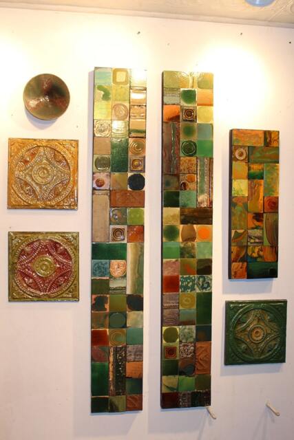 Sale Fl Wright Arts Crafts Prairie Style Texture Wood Metal Rustic Tile Glazed Green Ceramic Pottery Collages Vintage Sculpture Mixed Media - image 1