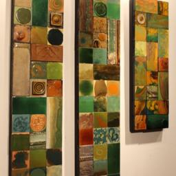 Sale Fl Wright Arts Crafts Prairie Style Texture Wood Metal Rustic Tile Glazed Green Ceramic Pottery Collages Vintage Sculpture Mixed Media - thumbnail 2