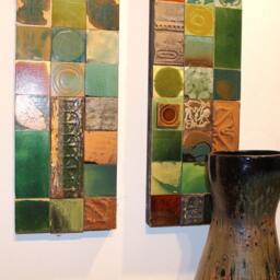 Sale Fl Wright Arts Crafts Prairie Style Texture Wood Metal Rustic Tile Glazed Green Ceramic Pottery Collages Vintage Sculpture Mixed Media - thumbnail 3