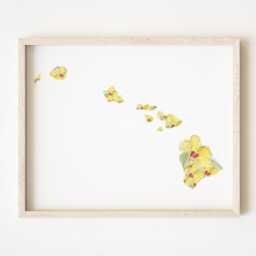 Hawaii State Flower Map Watercolor Pua Aloalo Yellow Hibiscus - Art Print Wall Graduation Wedding Realtor Moving Gift Pacific Travel - thumbnail 1