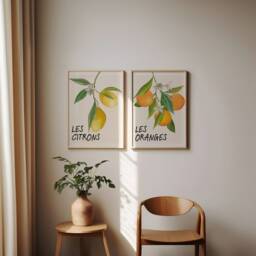 Lemon & Orange Set Of 2 Prints - Print Kitchen Wall Art Trendy Summer Fruit Market Print - thumbnail 1