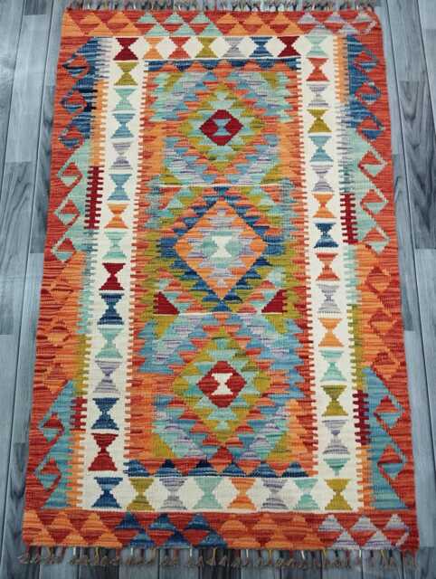 Classic Rug, Handmade Artisan Afghan Turkish Scandinavian Navajo Bohemian Wool Flatweave Multicolour Kilim Rug 157x100 cm - image 1