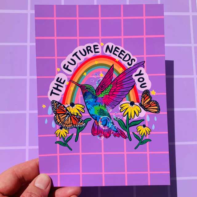 Bird Art Mental Health Print Positive Affirmation Wall Decor Cubicle Office Wildflower Home Classroom Cute Flower - image 1
