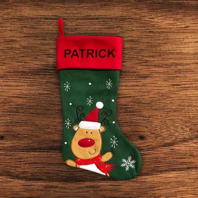 Personalised Christmas Stocking - Traditional Reindeer Embroidered Name - image 1