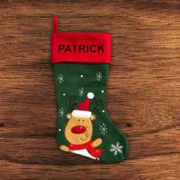 Personalised Christmas Stocking - Traditional Reindeer Embroidered Name - thumbnail 1