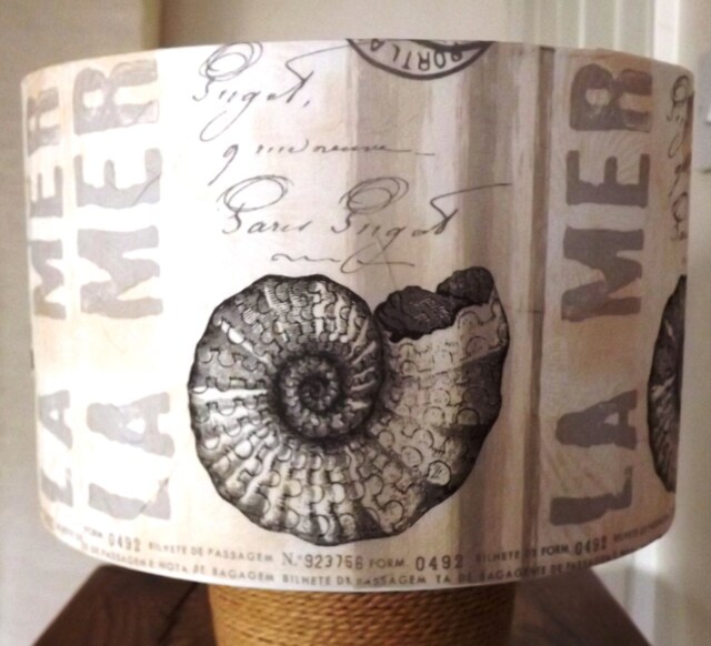 Nautical Decoupage Lampshade Shell Script Seaside Decor - image 1
