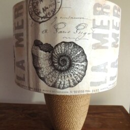 Nautical Decoupage Lampshade Shell Script Seaside Decor - thumbnail 2