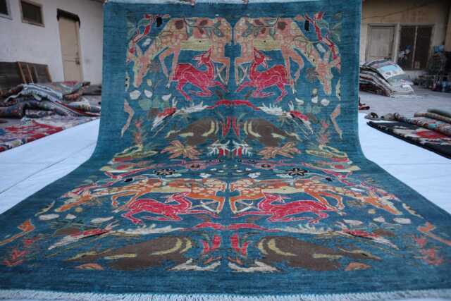 5x8 Ft Afghan Pictorial Kazak Rug, New Farmhouse Handmade Medallion Wool Luxury Bedroom Living Room Office Decor Rug - image 1