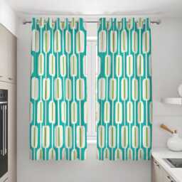 Green Retro Geometric Curtains, Mid Century Modern Pattern Drapes, Teal & Lime Abstract Design Window Panels - thumbnail 3