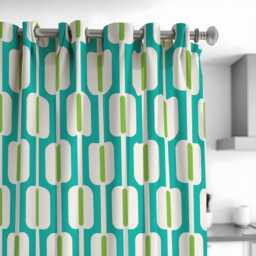 Green Retro Geometric Curtains, Mid Century Modern Pattern Drapes, Teal & Lime Abstract Design Window Panels - thumbnail 2