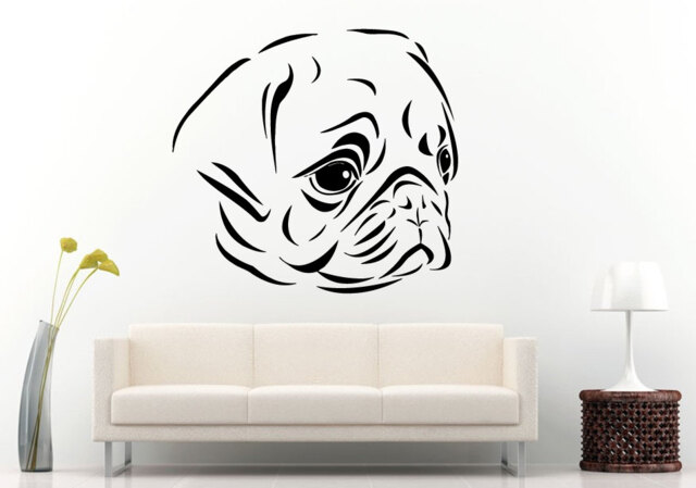 Pug Dogs Super Cute Face Animal Breed Wall Decal Vinyl Sticker Mural Room Decor L596 - image 1
